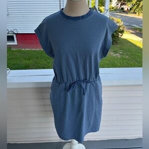 A New Day Shirt Dress M Blue White Stripe Cotton Beachy Summer VGUC Classic